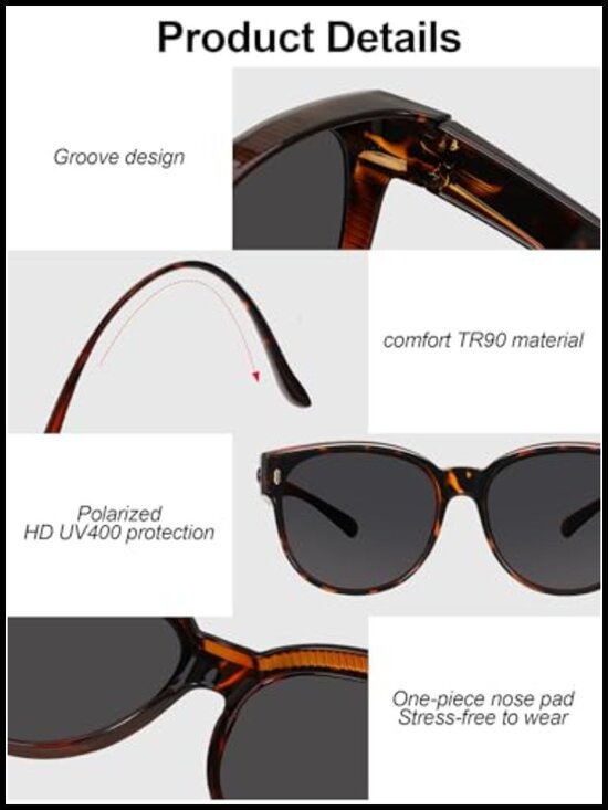 Polarized Fit Over Sunglasses for Women Oversized UV400 Cat Eye Wrap Driving main image 4